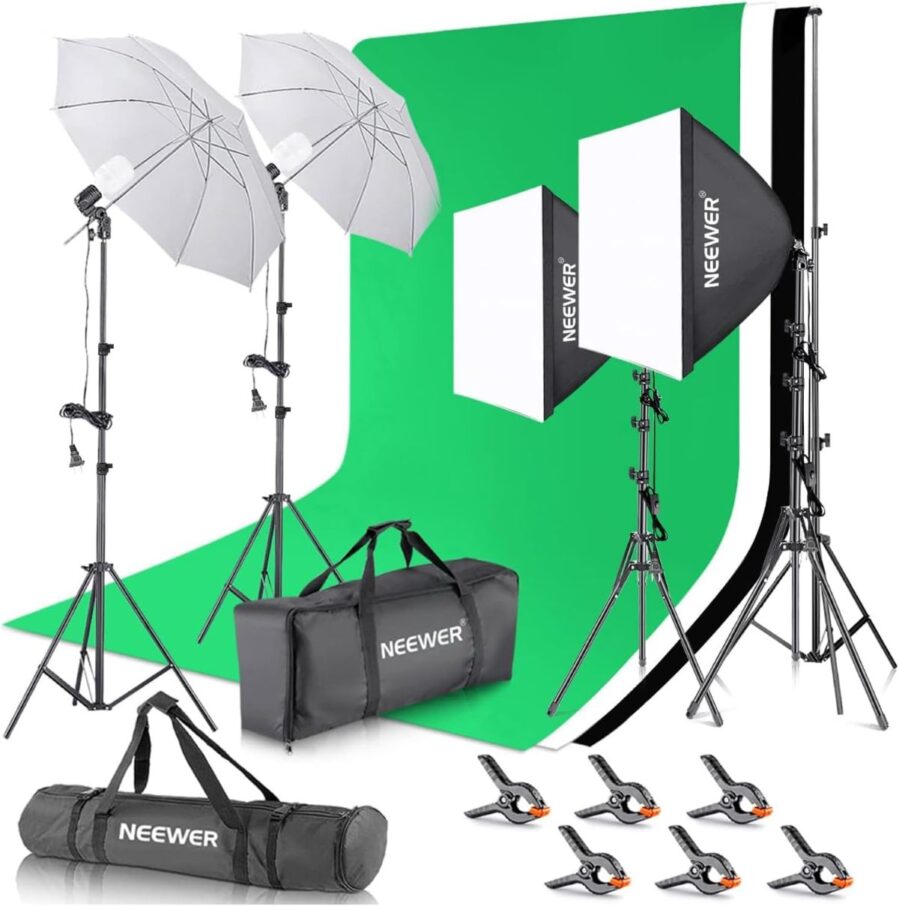 Photography lighting kit with backdrops